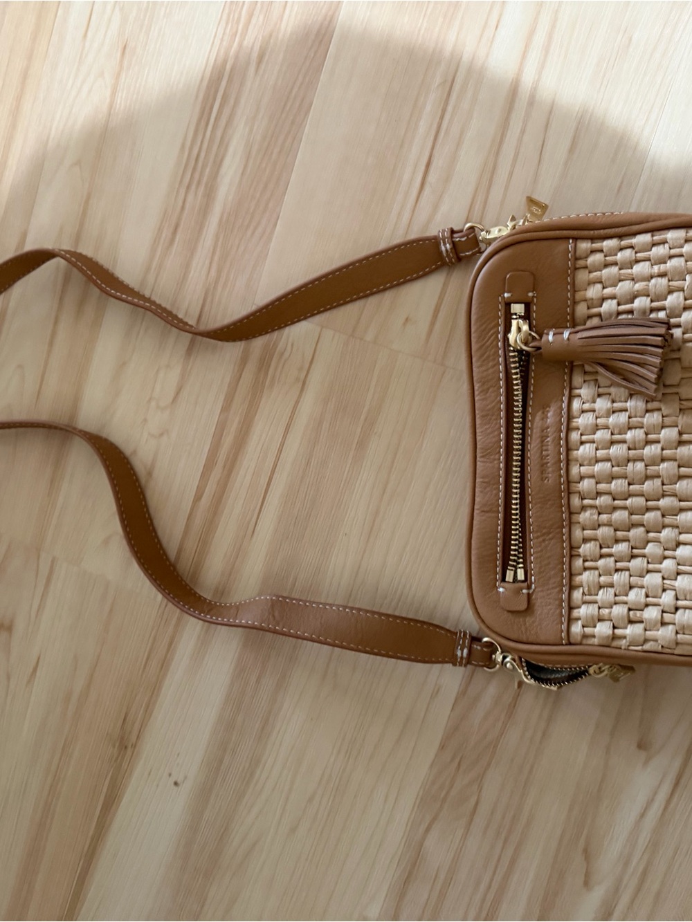 Spartina 449 Tan Woven Crossbody with Tassel
